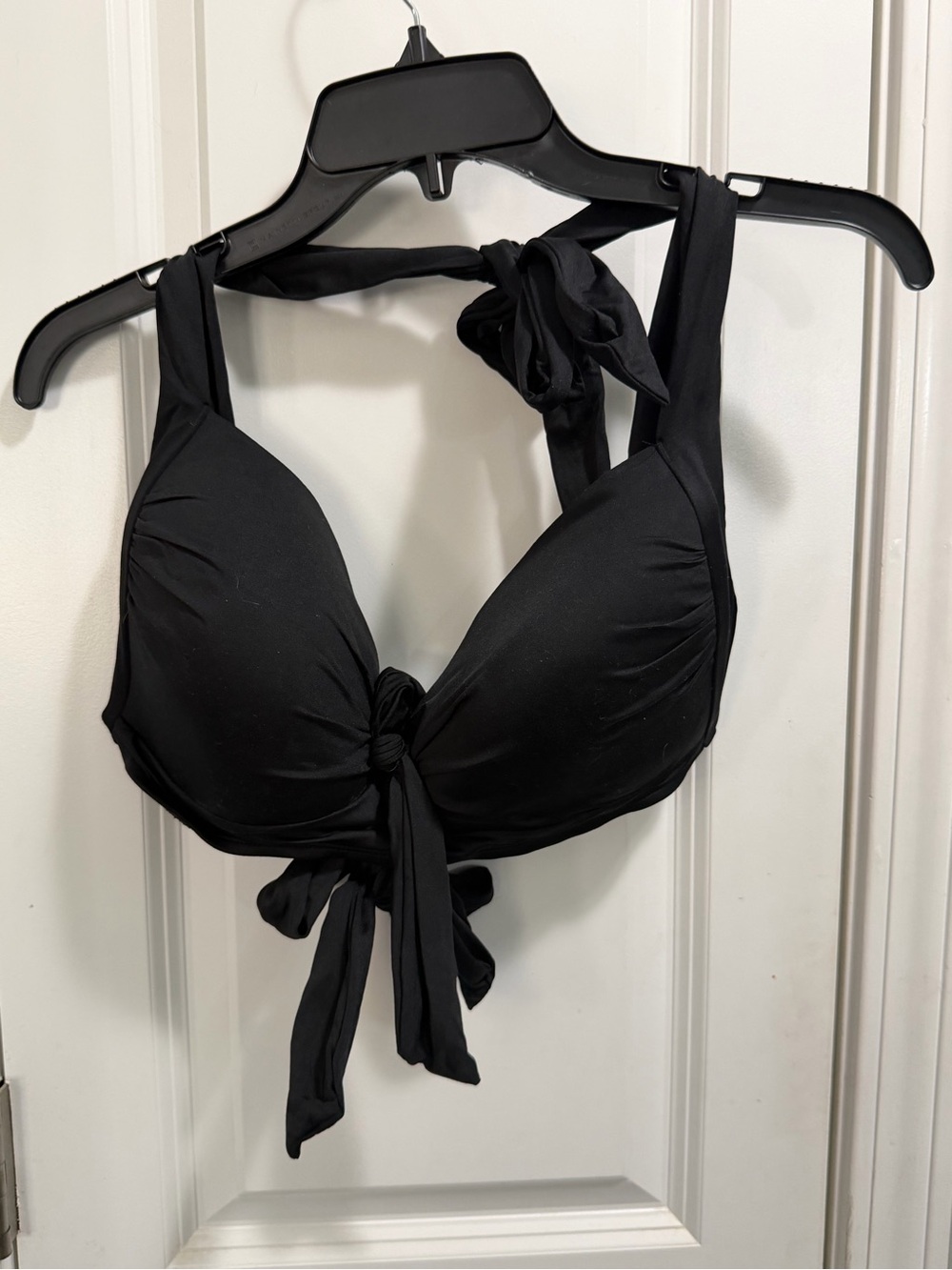 Women’s Black Tie-Front Bikini Top - Classic Halter Swim